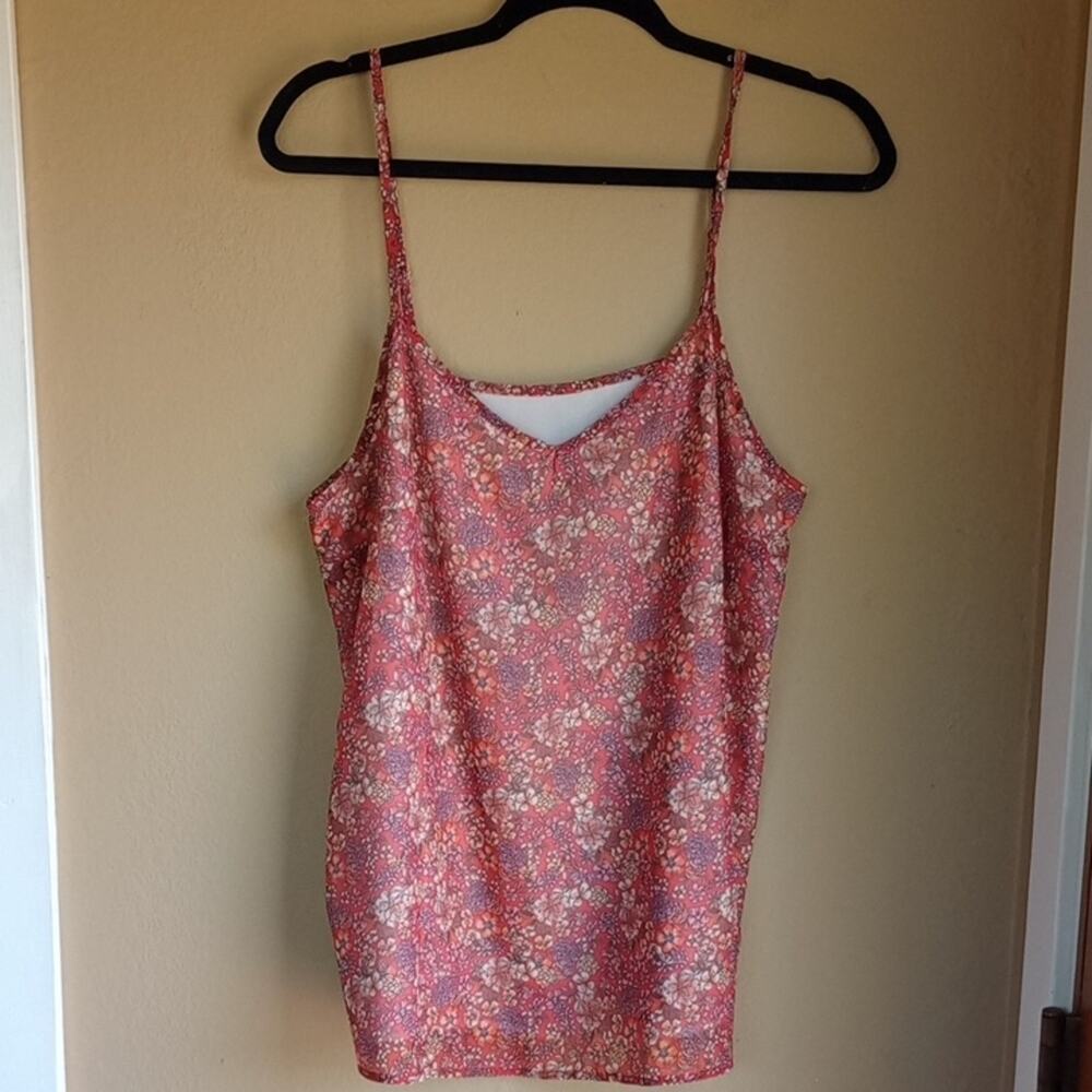 Floral Flowy Sheer Lined Spaghetti Strap V Neck Tank Top Size L